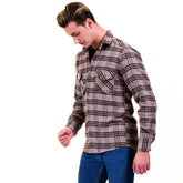 Tan Black Check  Mens Slim Fit Designer Dress Shirt - tailored Cotton Shirts for Work and Casual Wear